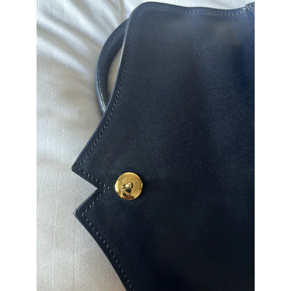Navy leather bag with gold hardware