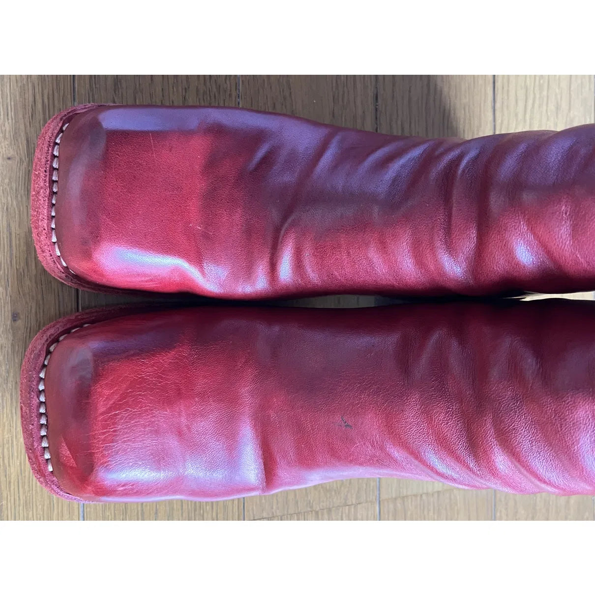 Red leather biker boots