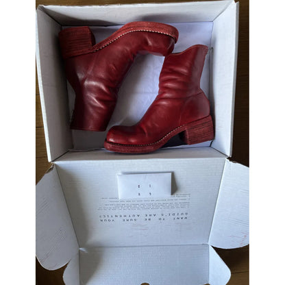 Red leather biker boots