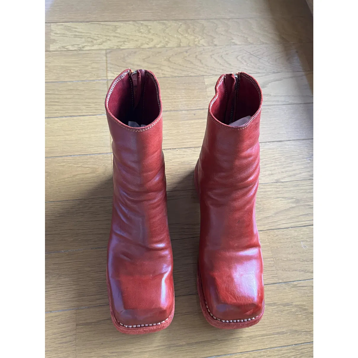 Red leather biker boots