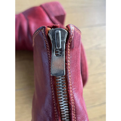 Red leather biker boots