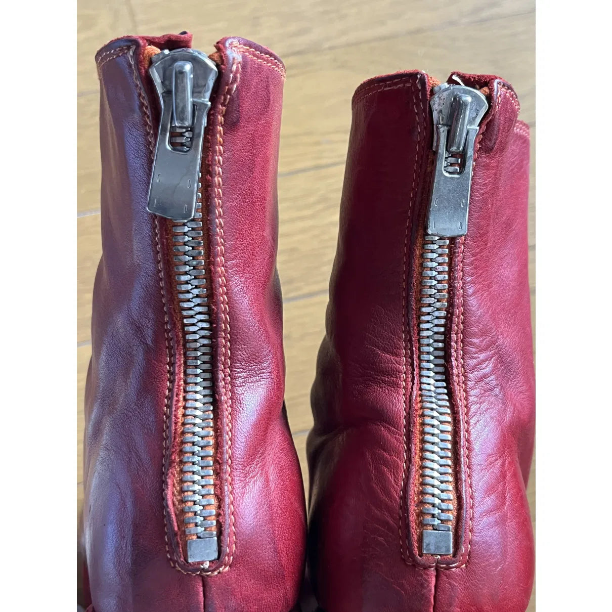 Red leather biker boots