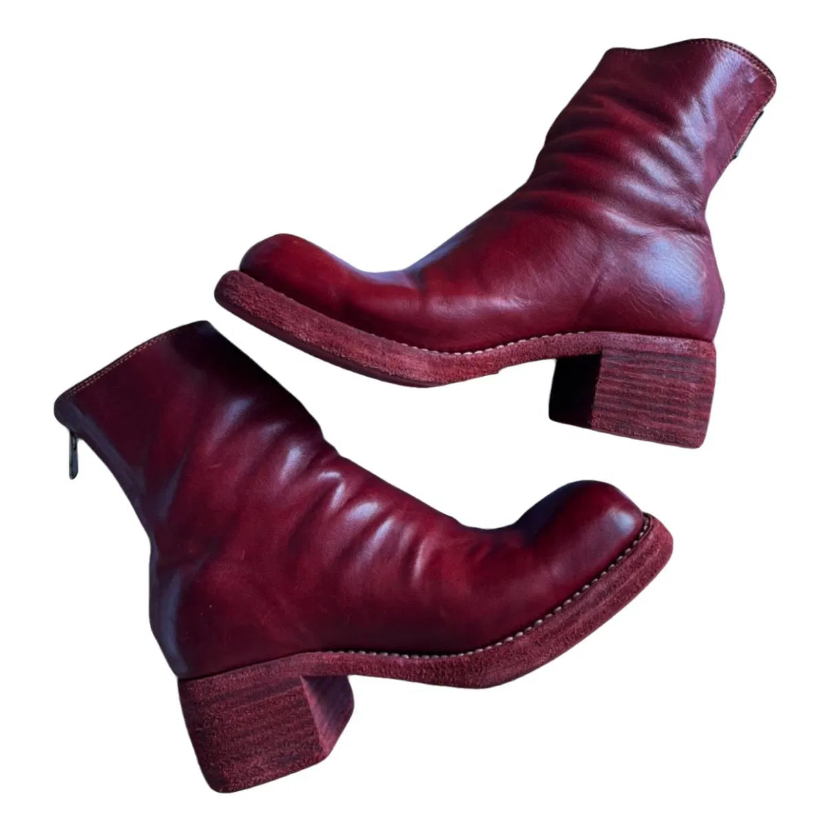 Red leather biker boots