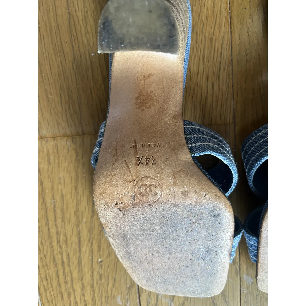 Blue denim mules
