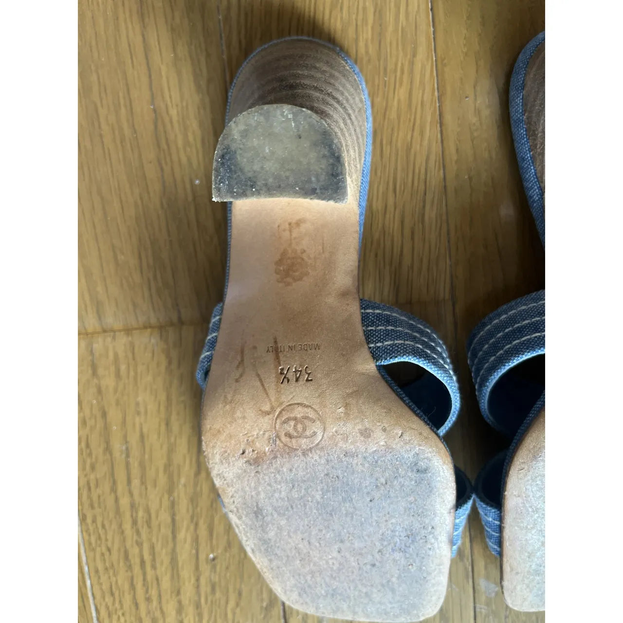 Blue denim mules