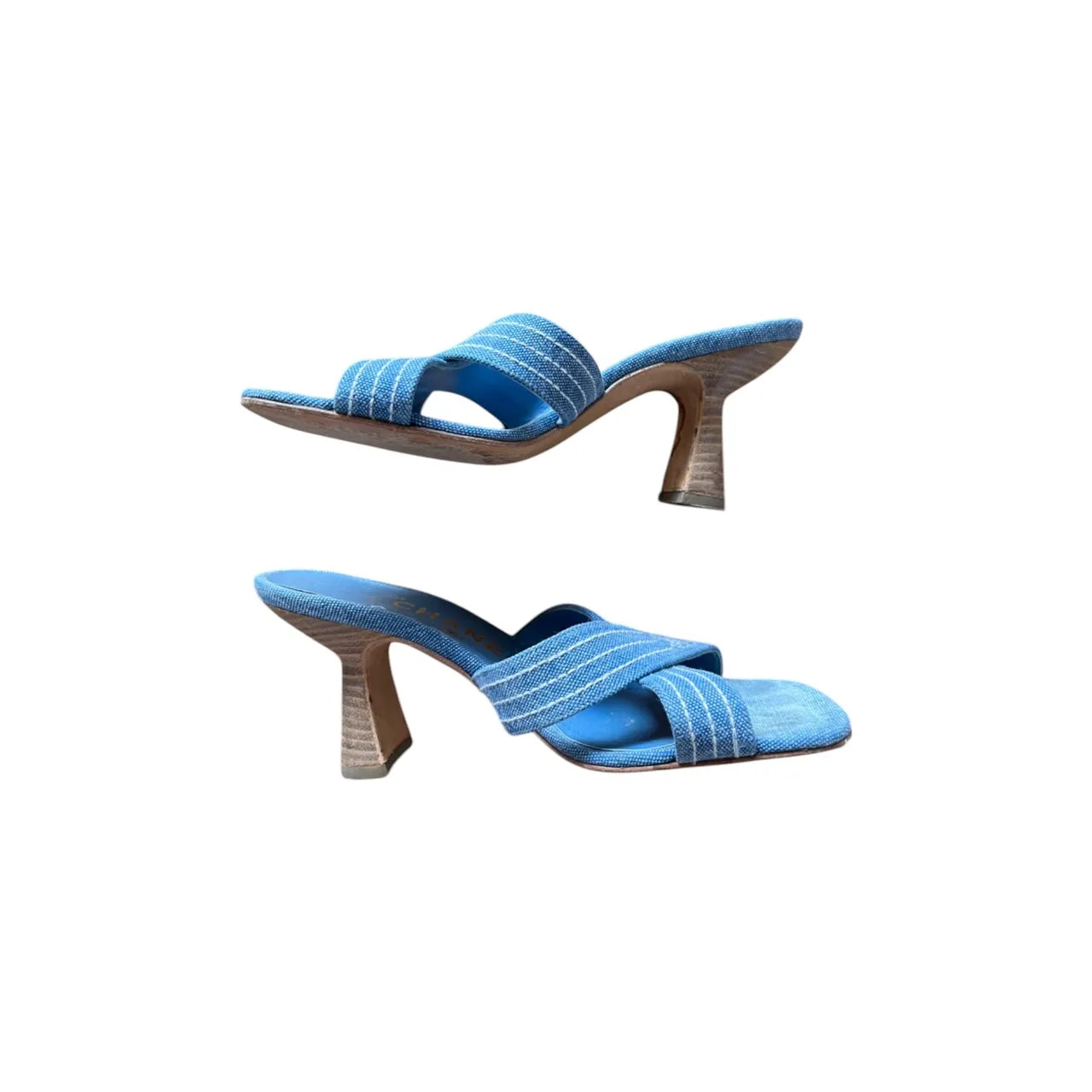 Blue denim mules