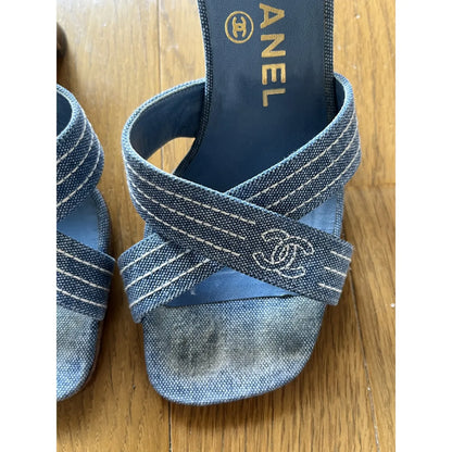 Blue denim mules