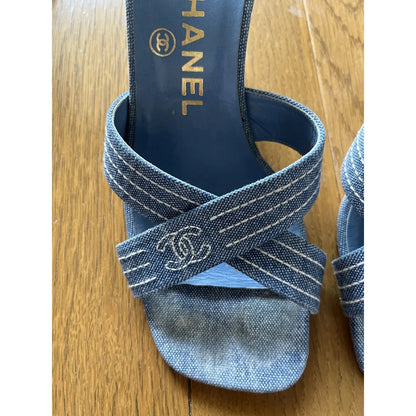 Blue denim mules
