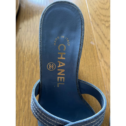 Blue denim mules