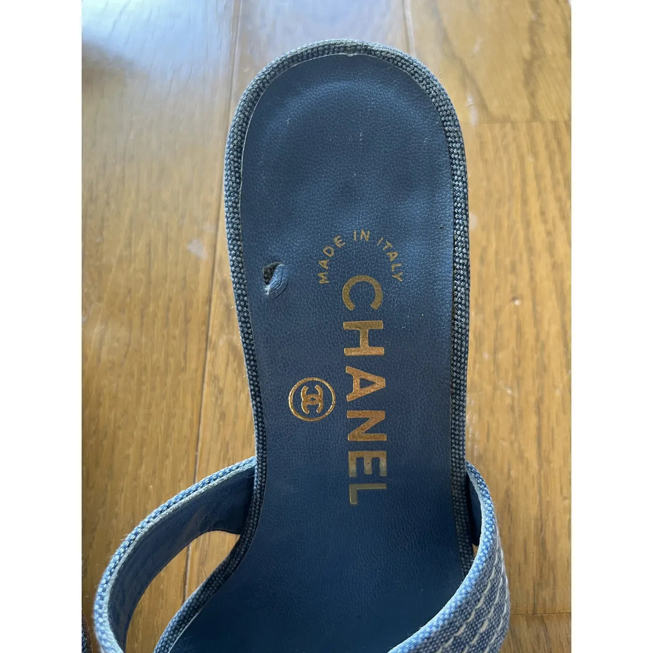 Blue denim mules