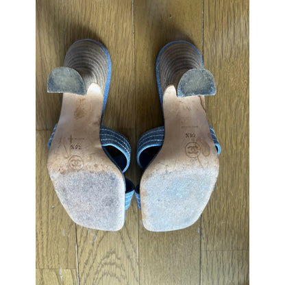 Blue denim mules
