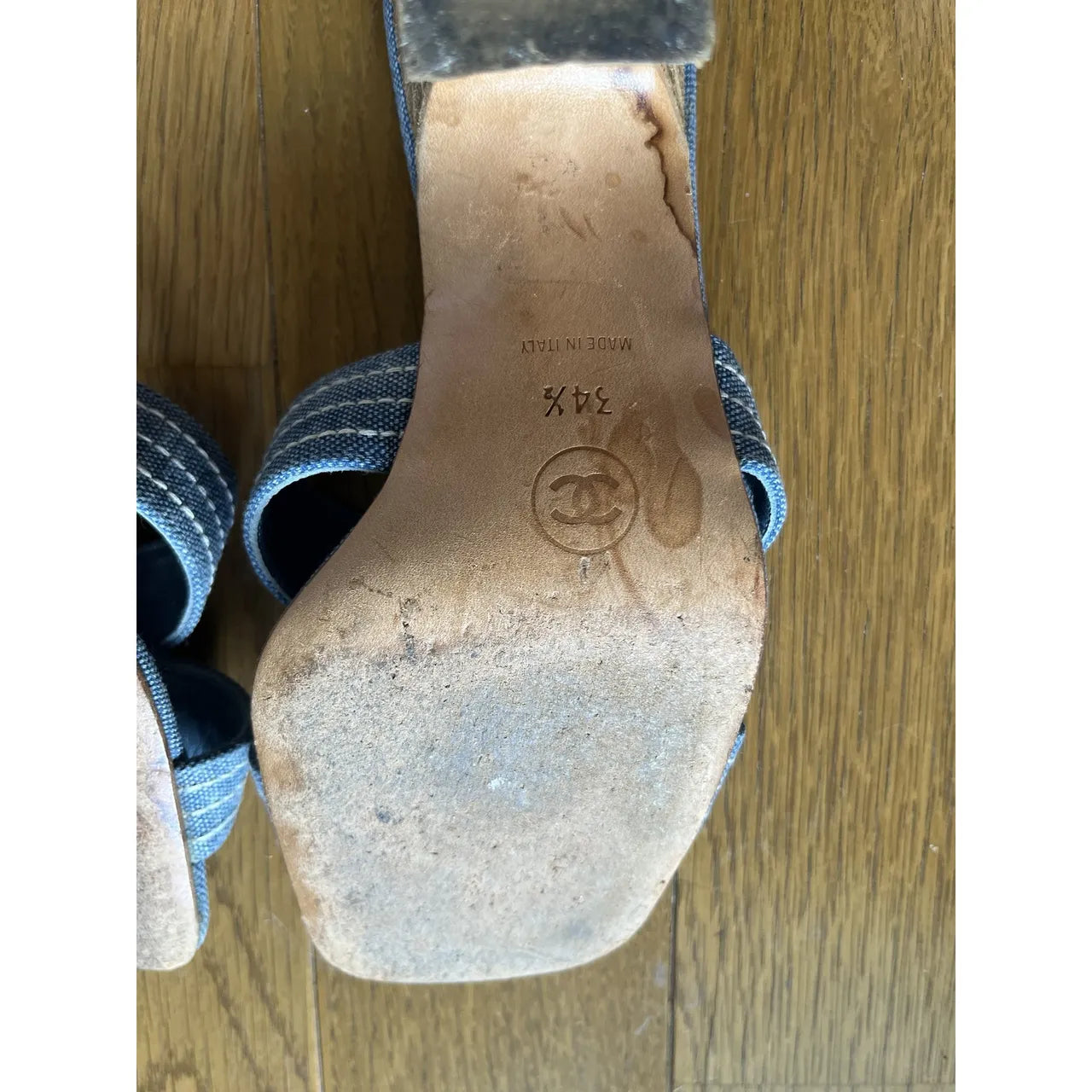 Blue denim mules