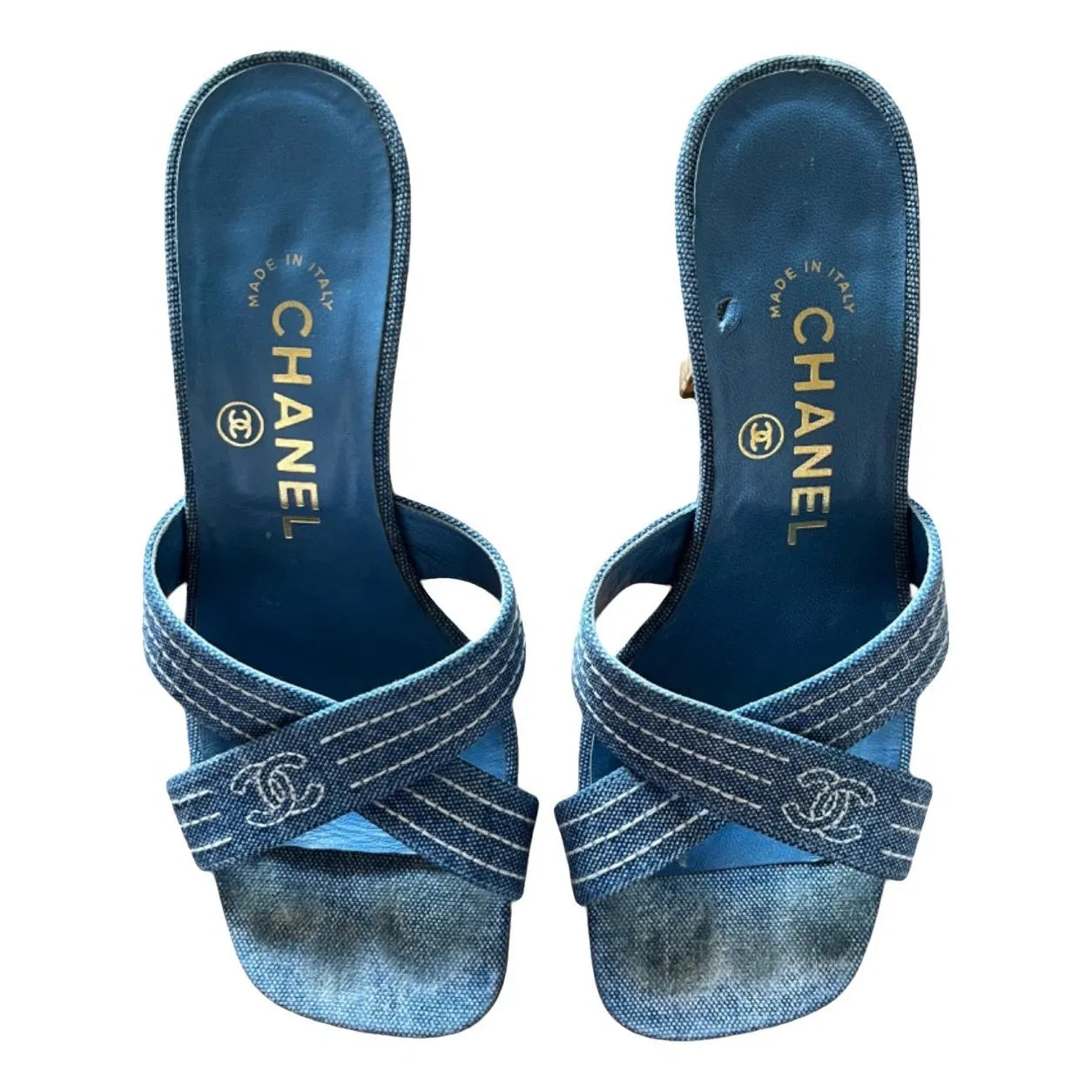 Blue denim mules