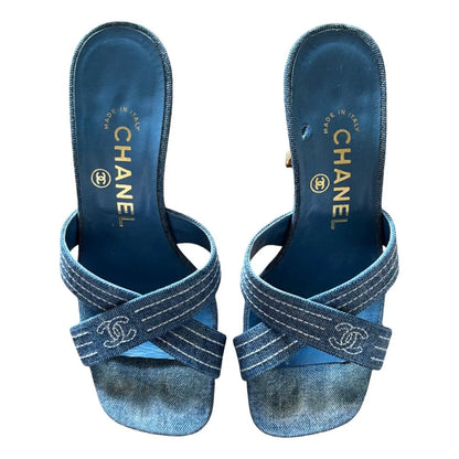 Blue denim mules