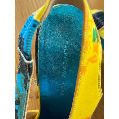 Beach-print silk slingbacks