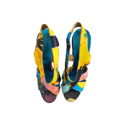 Beach-print silk slingbacks