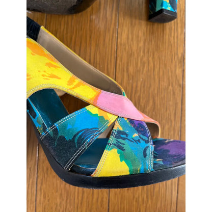 Beach-print silk slingbacks