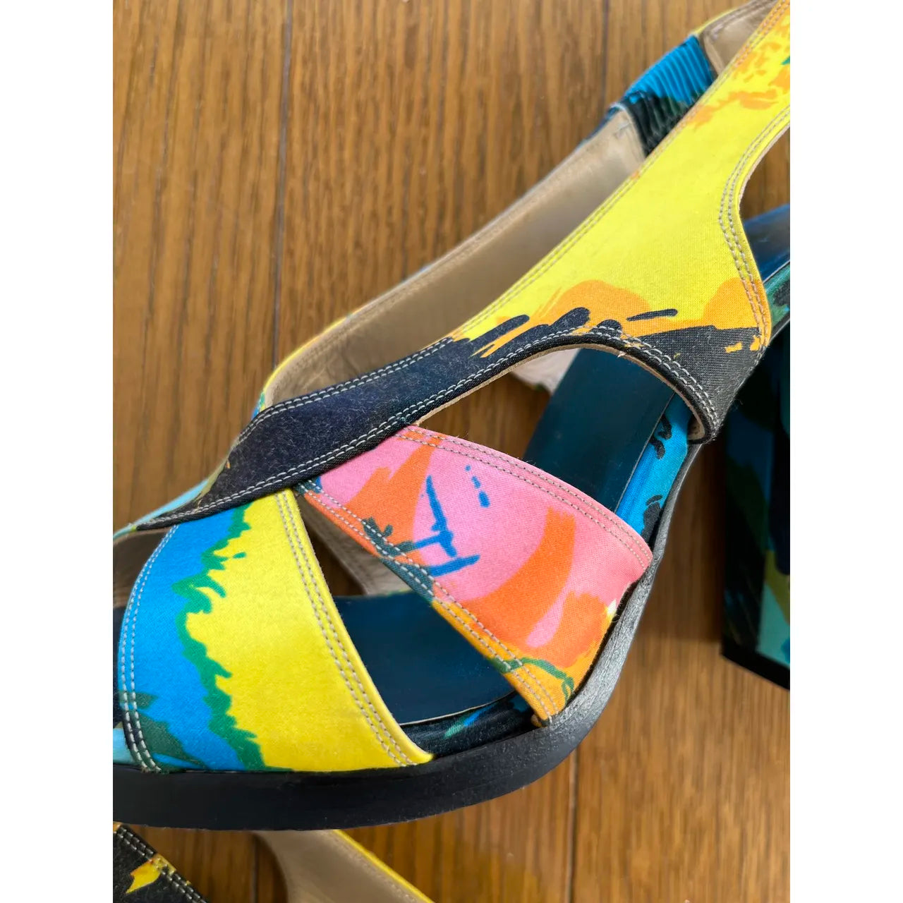 Beach-print silk slingbacks