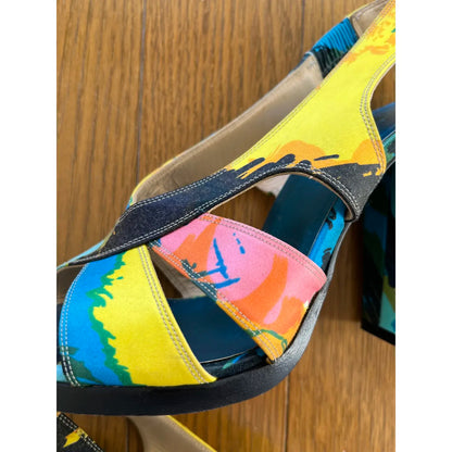 Beach-print silk slingbacks