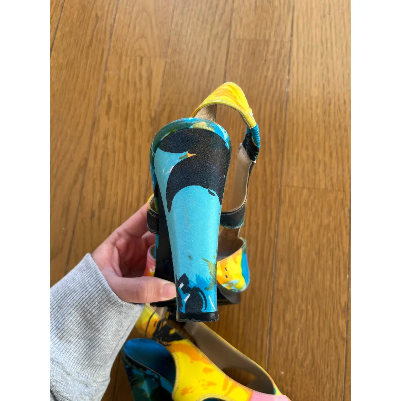 Beach-print silk slingbacks