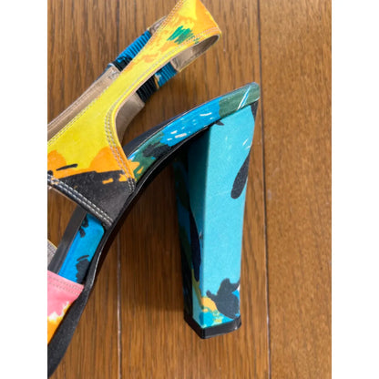 Beach-print silk slingbacks