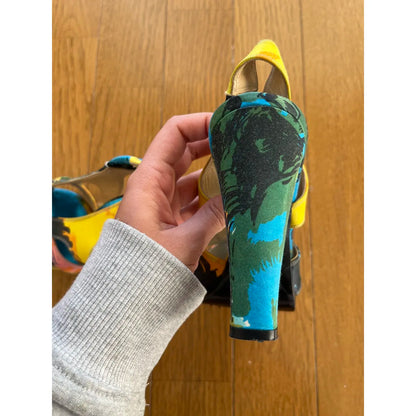 Beach-print silk slingbacks