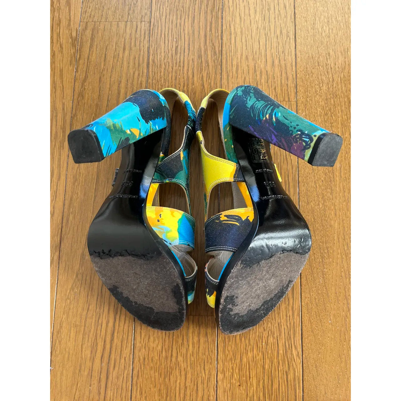 Beach-print silk slingbacks