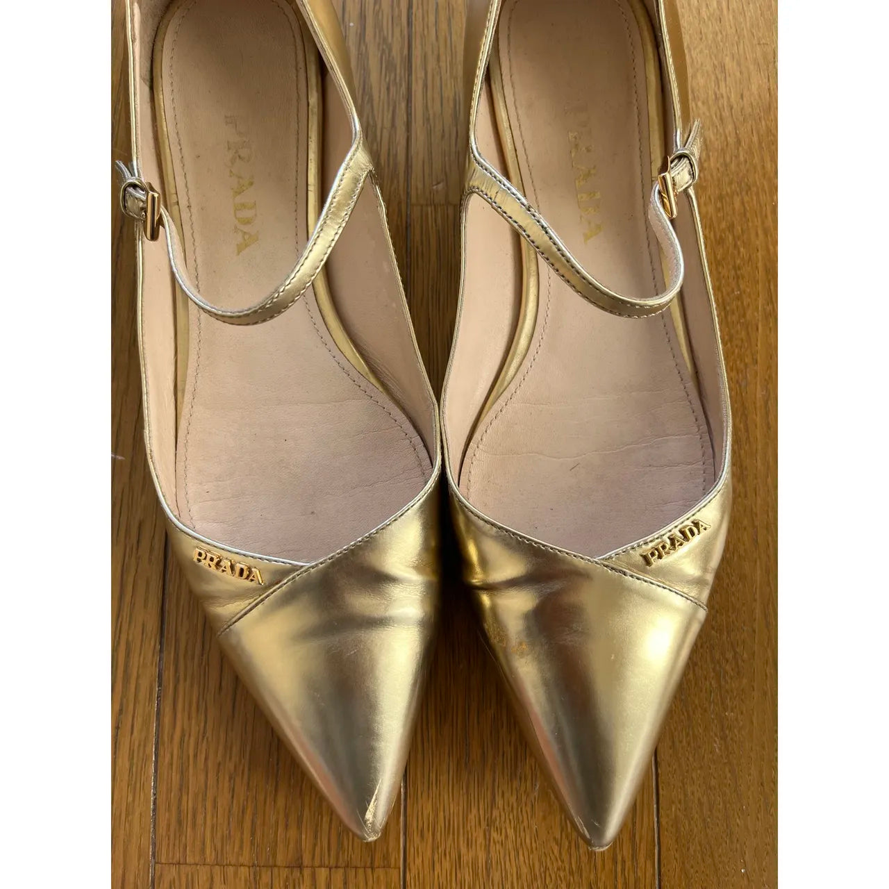 Gold leather ballet flats