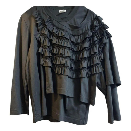 Black ruffled long-sleeve top