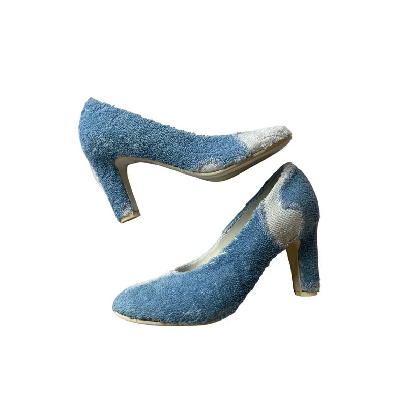 Blue and white terrycloth heels