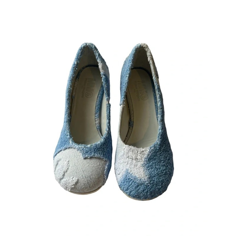Blue and white terrycloth heels