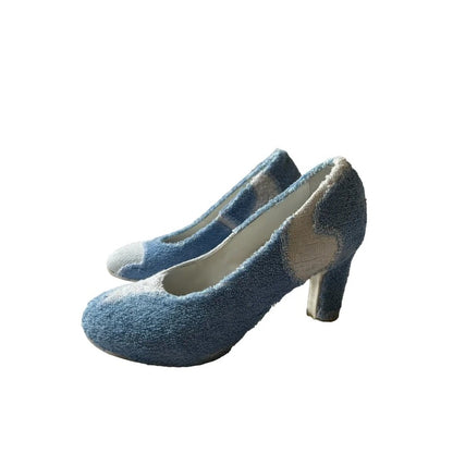 Blue and white terrycloth heels