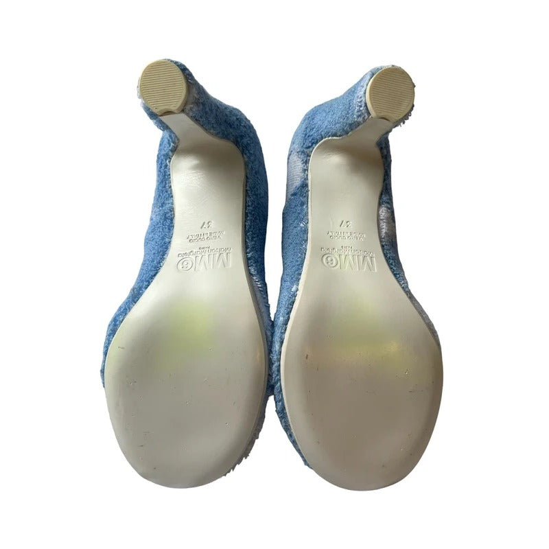 Blue and white terrycloth heels