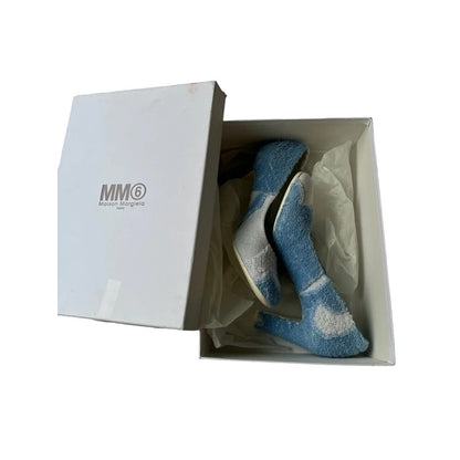 Blue and white terrycloth heels