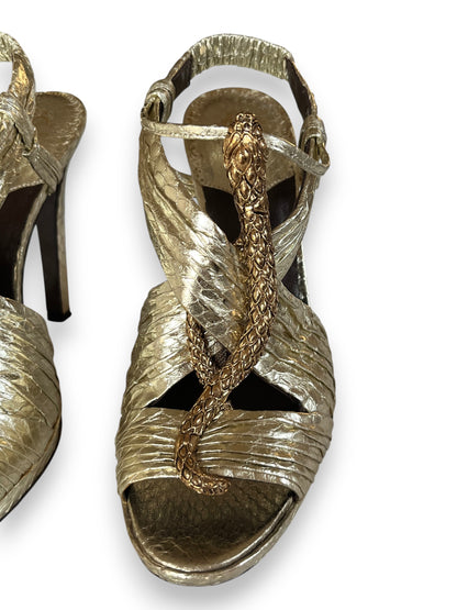 Roberto Cavalli Gold Snake Heels