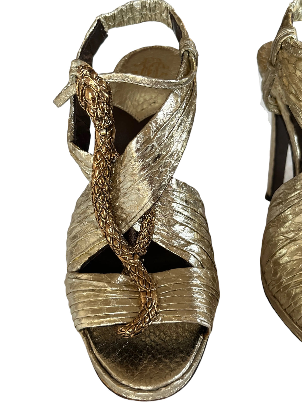 Roberto Cavalli Gold Snake Heels
