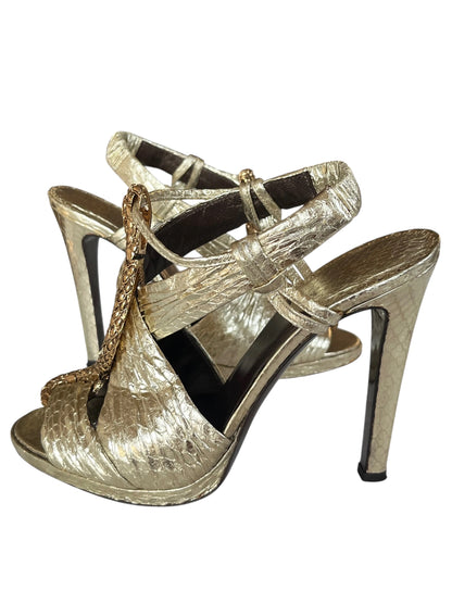 Roberto Cavalli Gold Snake Heels