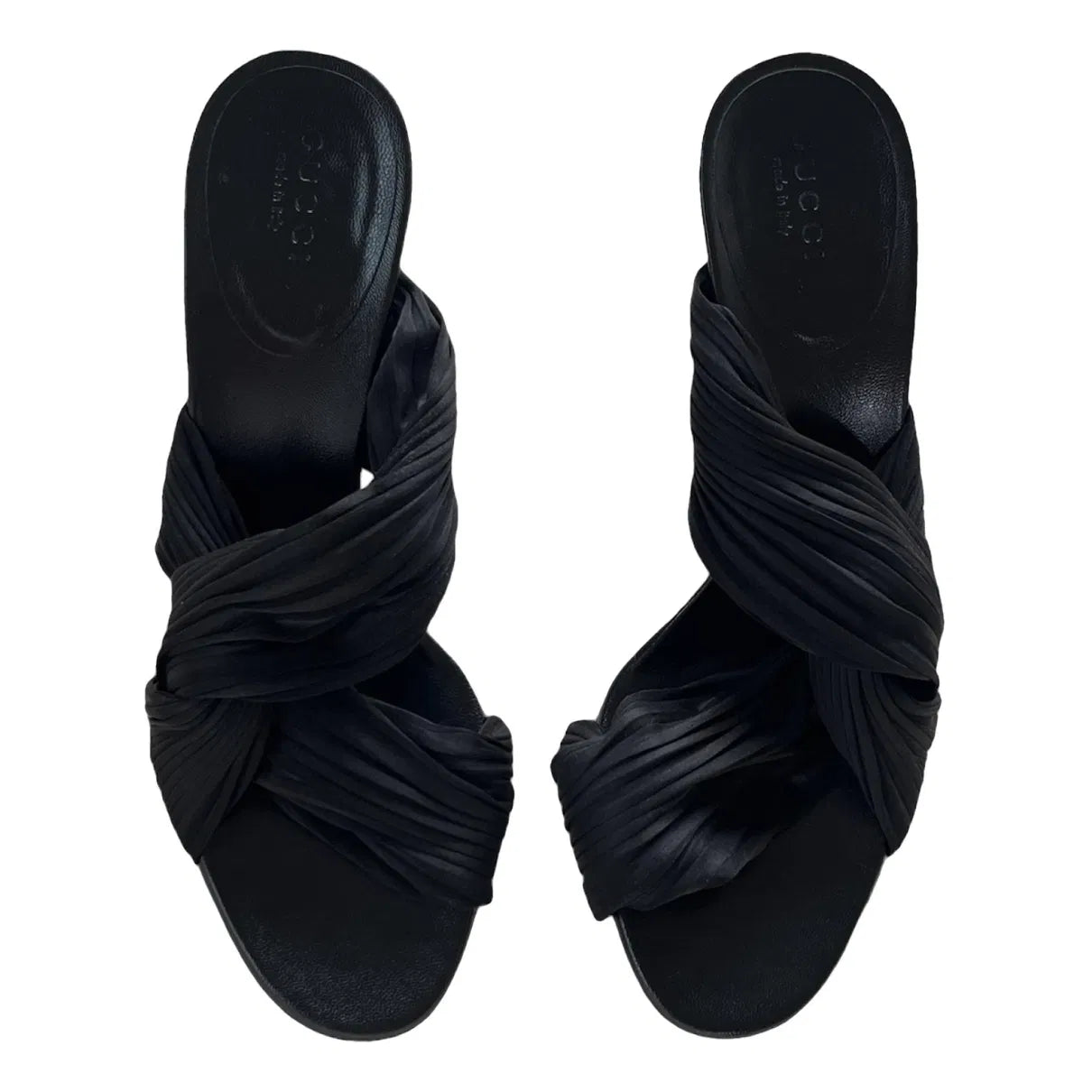 Twisted satin mules in black