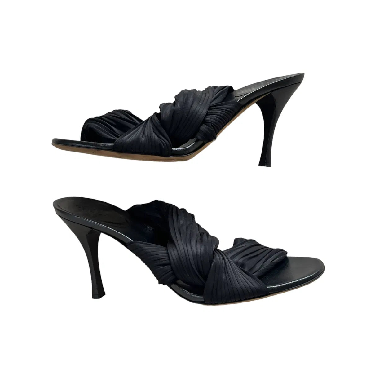 Twisted satin mules in black