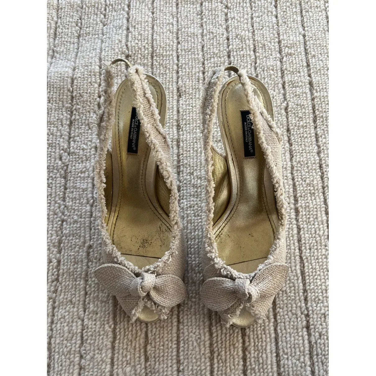 Bow mules in beige tweed