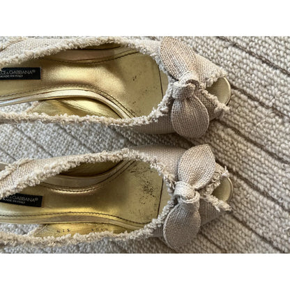 Bow mules in beige tweed