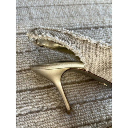 Bow mules in beige tweed