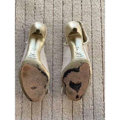 Bow mules in beige tweed