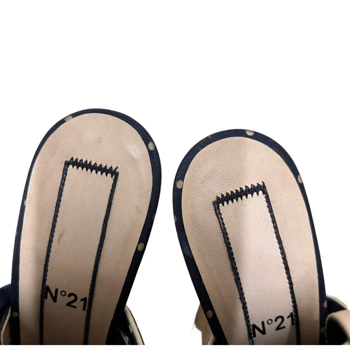 Polka dot mules in navy