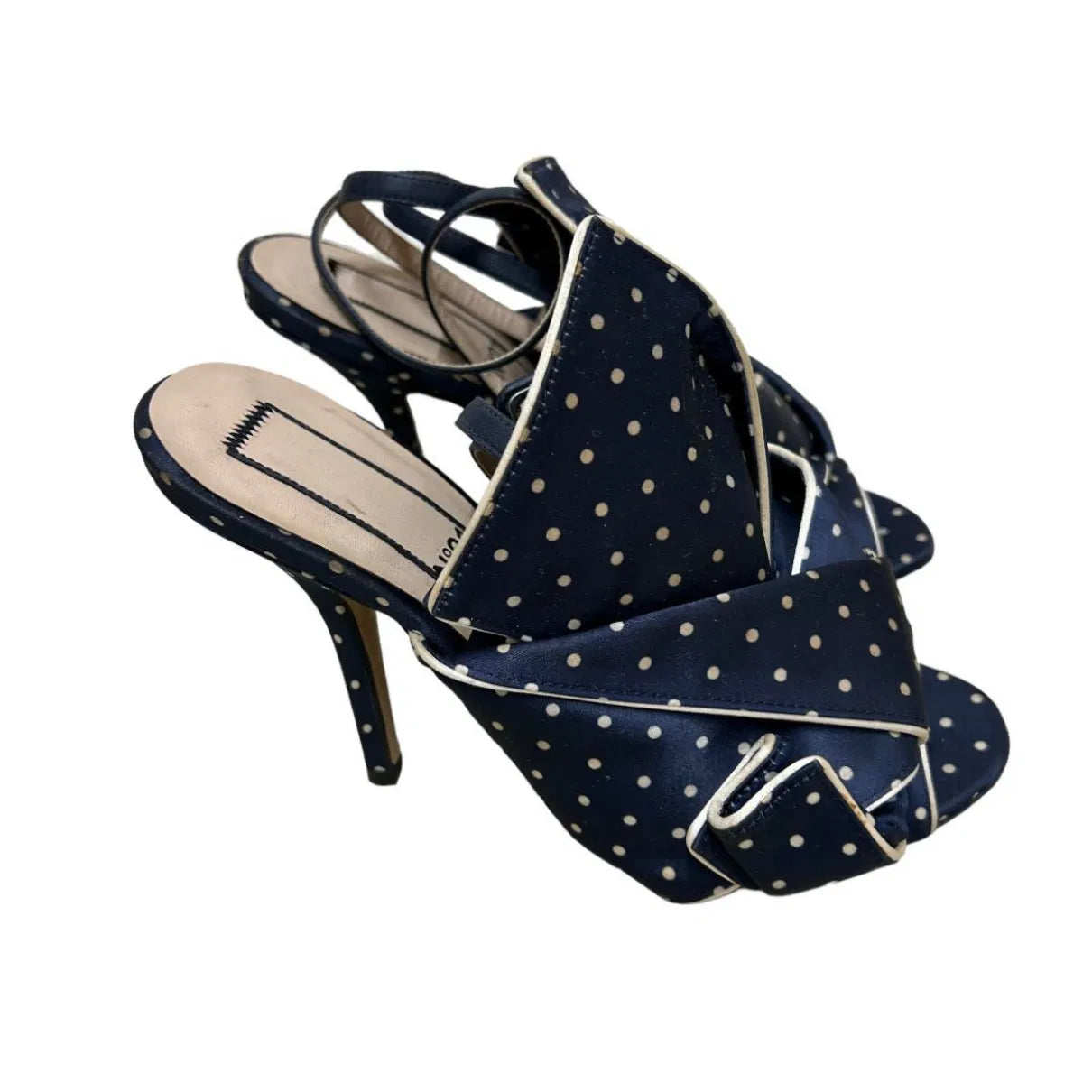 Polka dot mules in navy