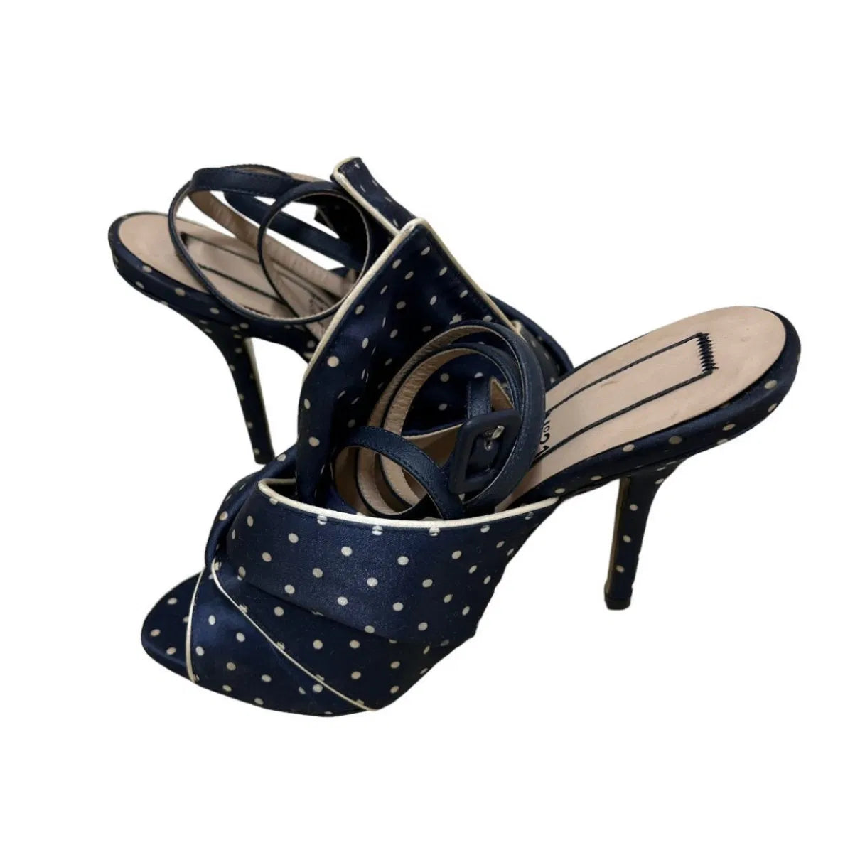Polka dot mules in navy
