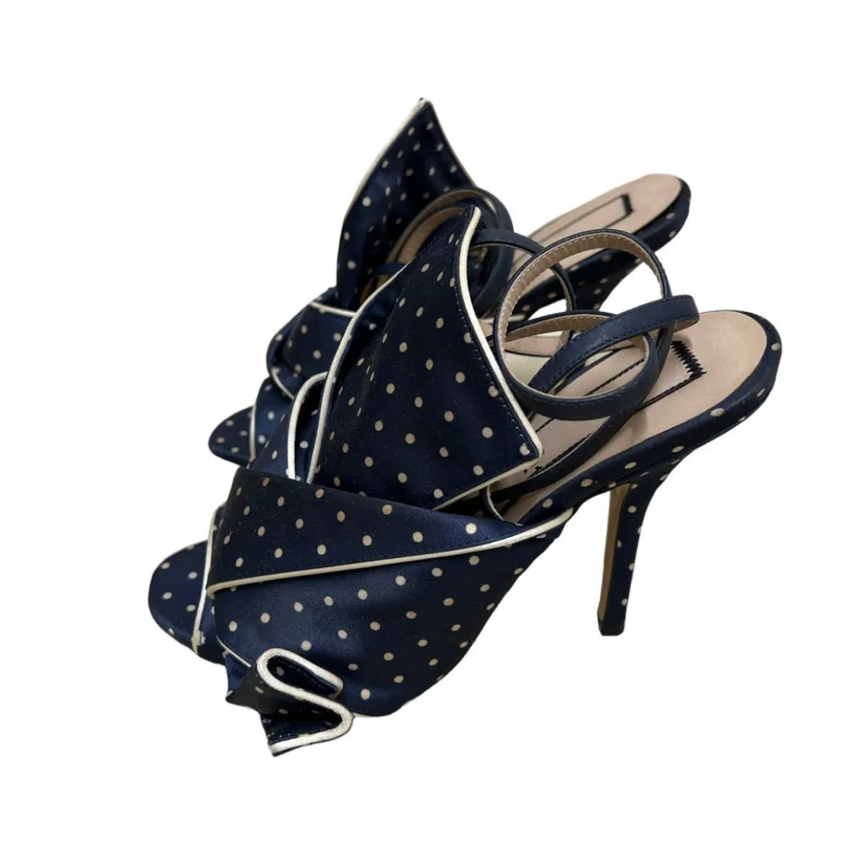 Polka dot mules in navy