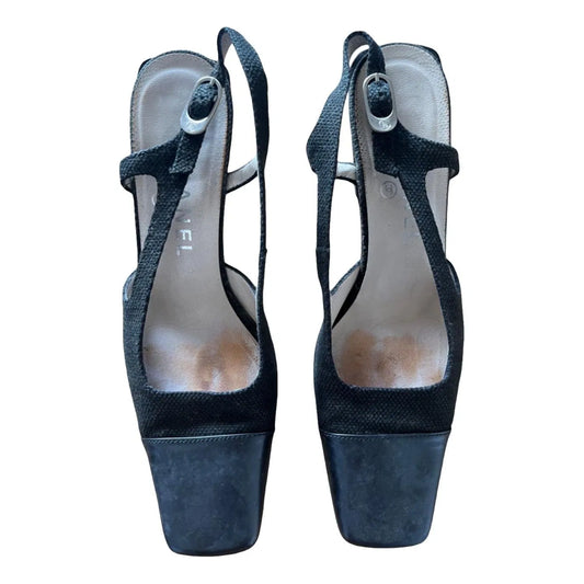 Slingback mules in black leather