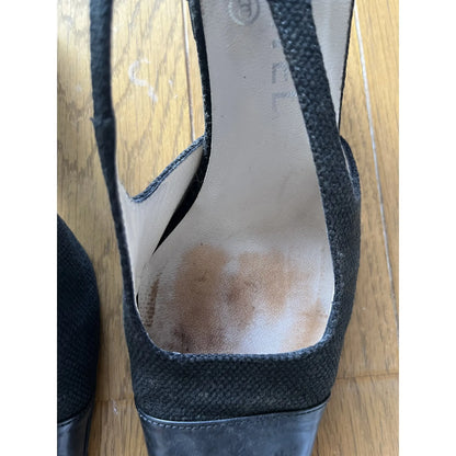 Slingback mules in black leather