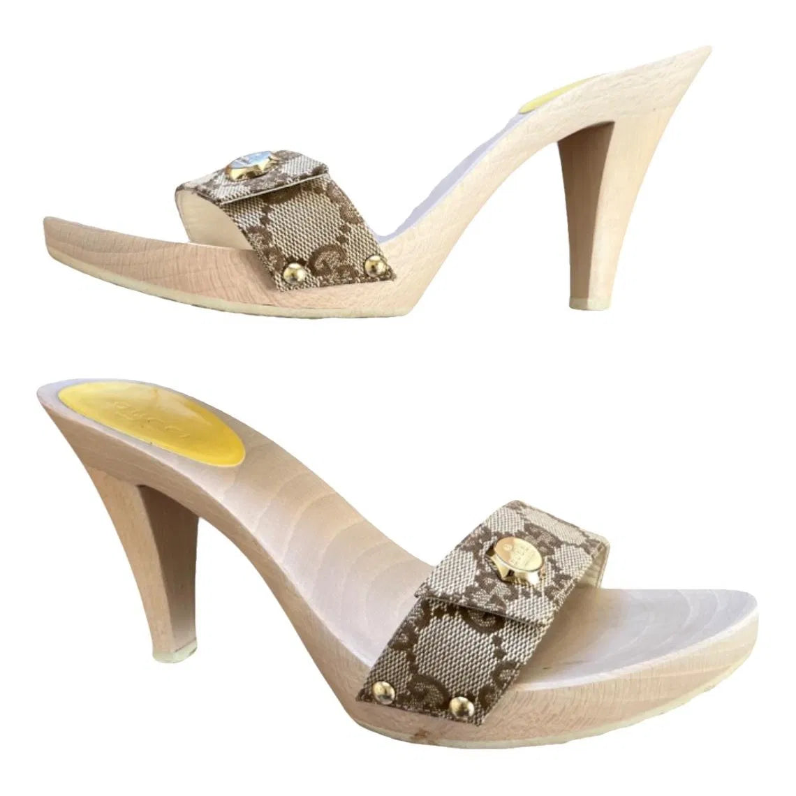 Monogram denim mules in brown
